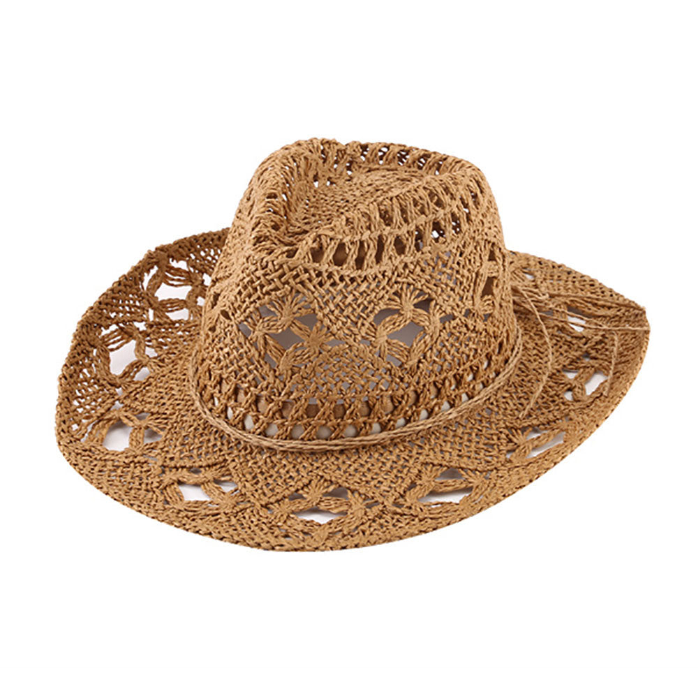 HATEGORY Open Weave Panama Cowboy Straw Hat