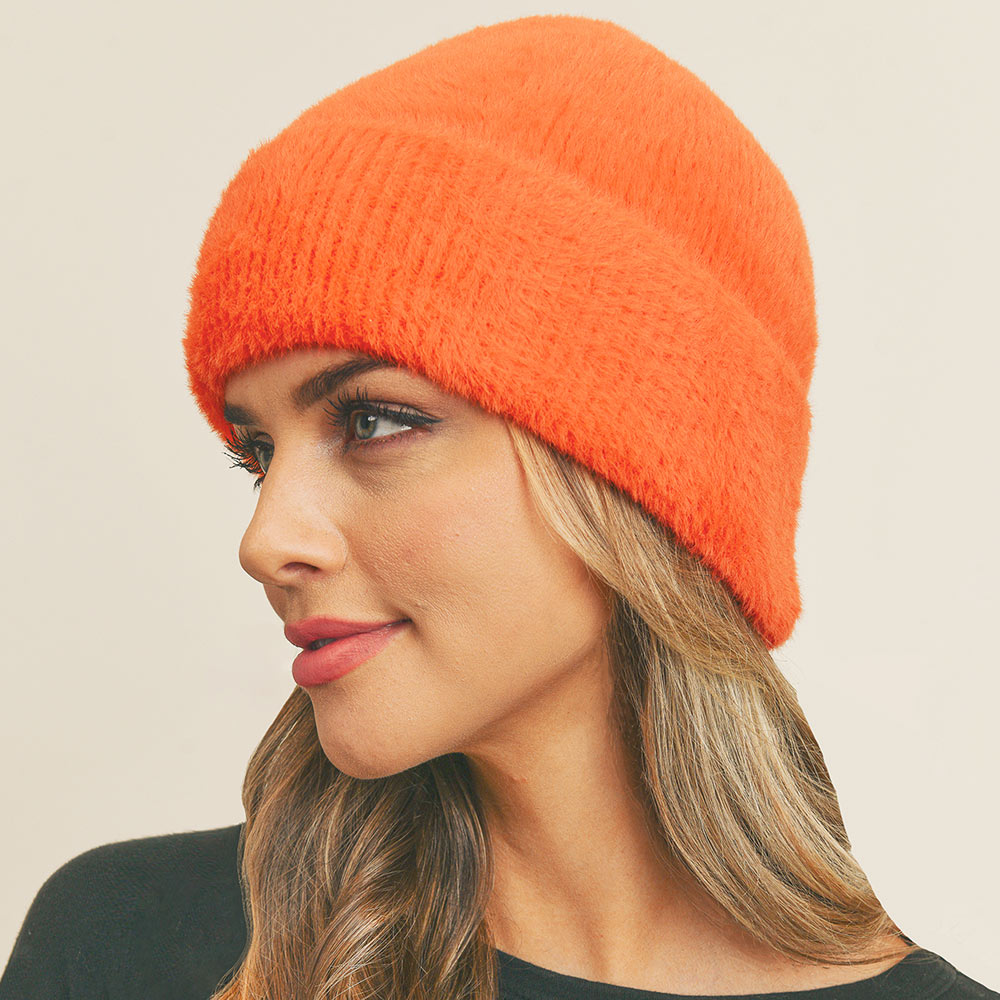 HATEGORY Fuzzy Solid Beanie Hat