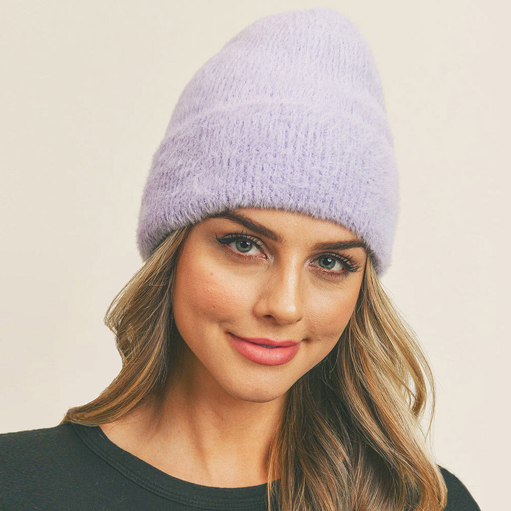 HATEGORY Fuzzy Solid Beanie Hat