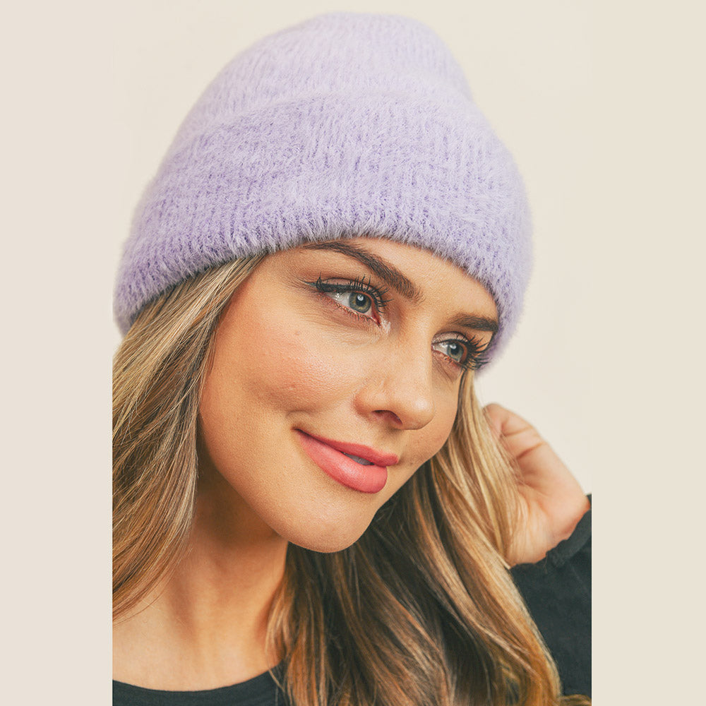 HATEGORY Fuzzy Solid Beanie Hat