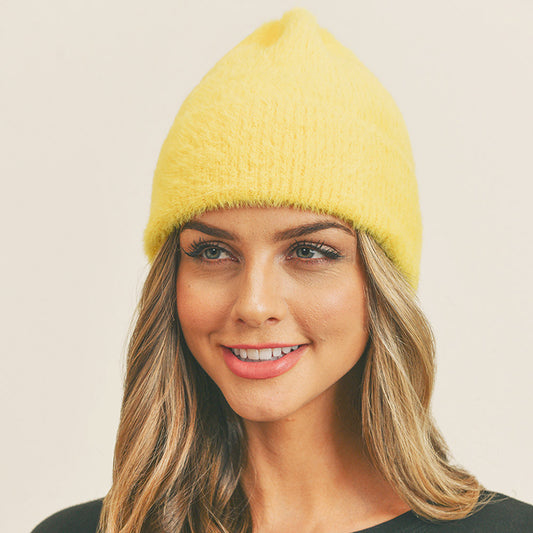 HATEGORY Fuzzy Solid Beanie Hat
