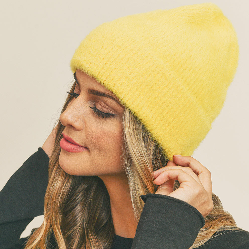 HATEGORY Fuzzy Solid Beanie Hat