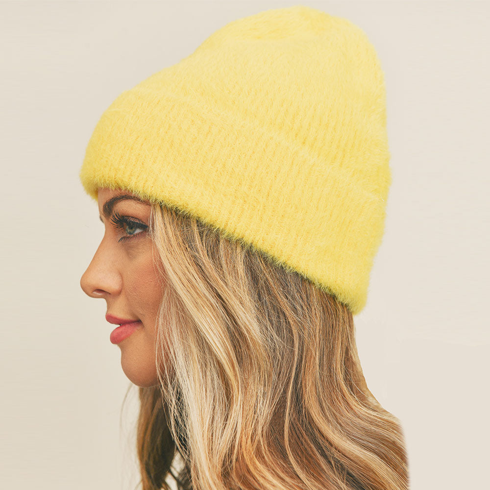 HATEGORY Fuzzy Solid Beanie Hat