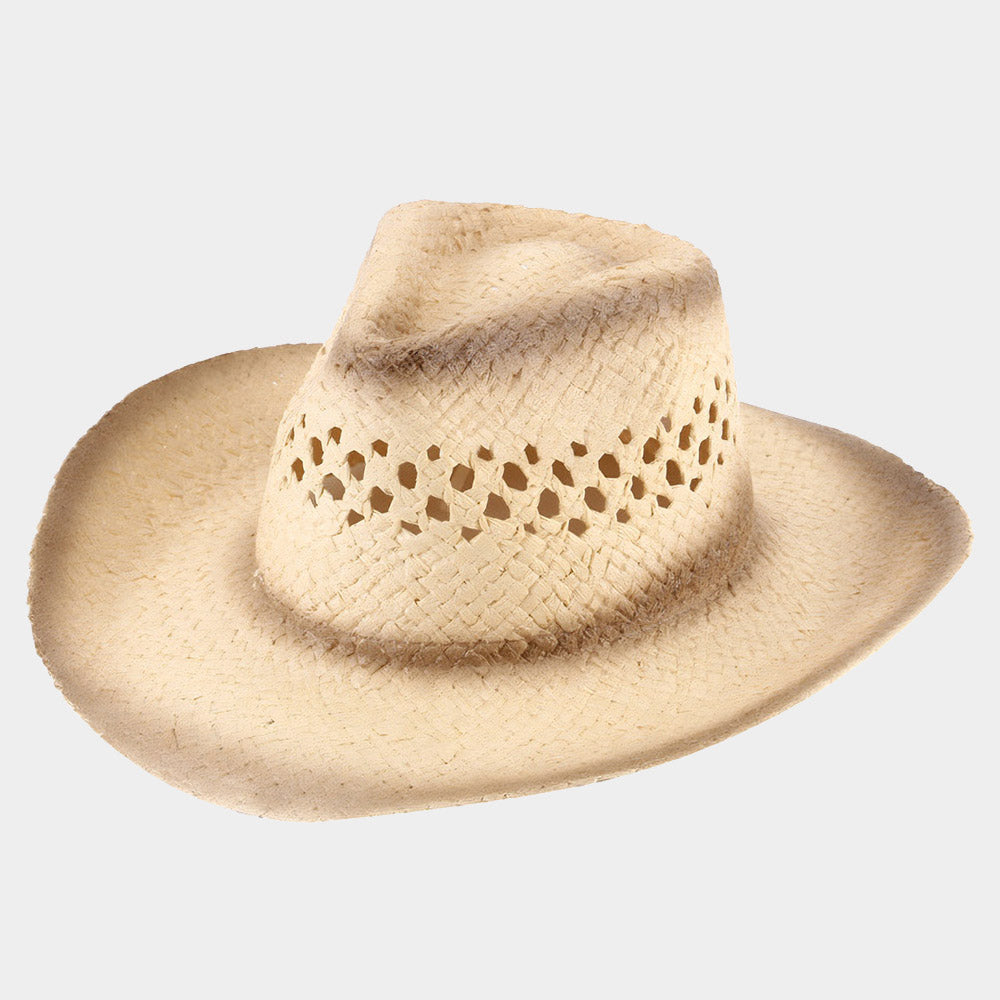 HATEGORY Edge Gradation Pointed Open Weave Panama Cowboy Straw Hat
