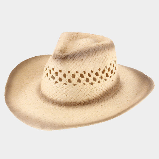 HATEGORY Edge Gradation Pointed Open Weave Panama Cowboy Straw Hat