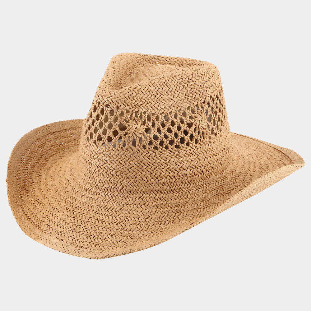 HATEGORY Open Weave Panama Cowboy Straw Hat