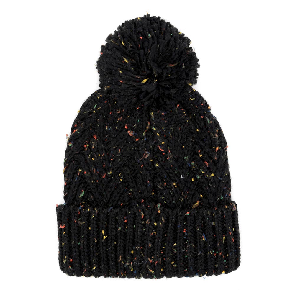 HATEGORY Confetti Diagonal Stripes Pompom Knit Beanie