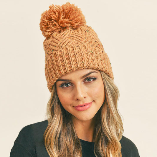 HATEGORY Confetti Diagonal Stripes Pompom Knit Beanie