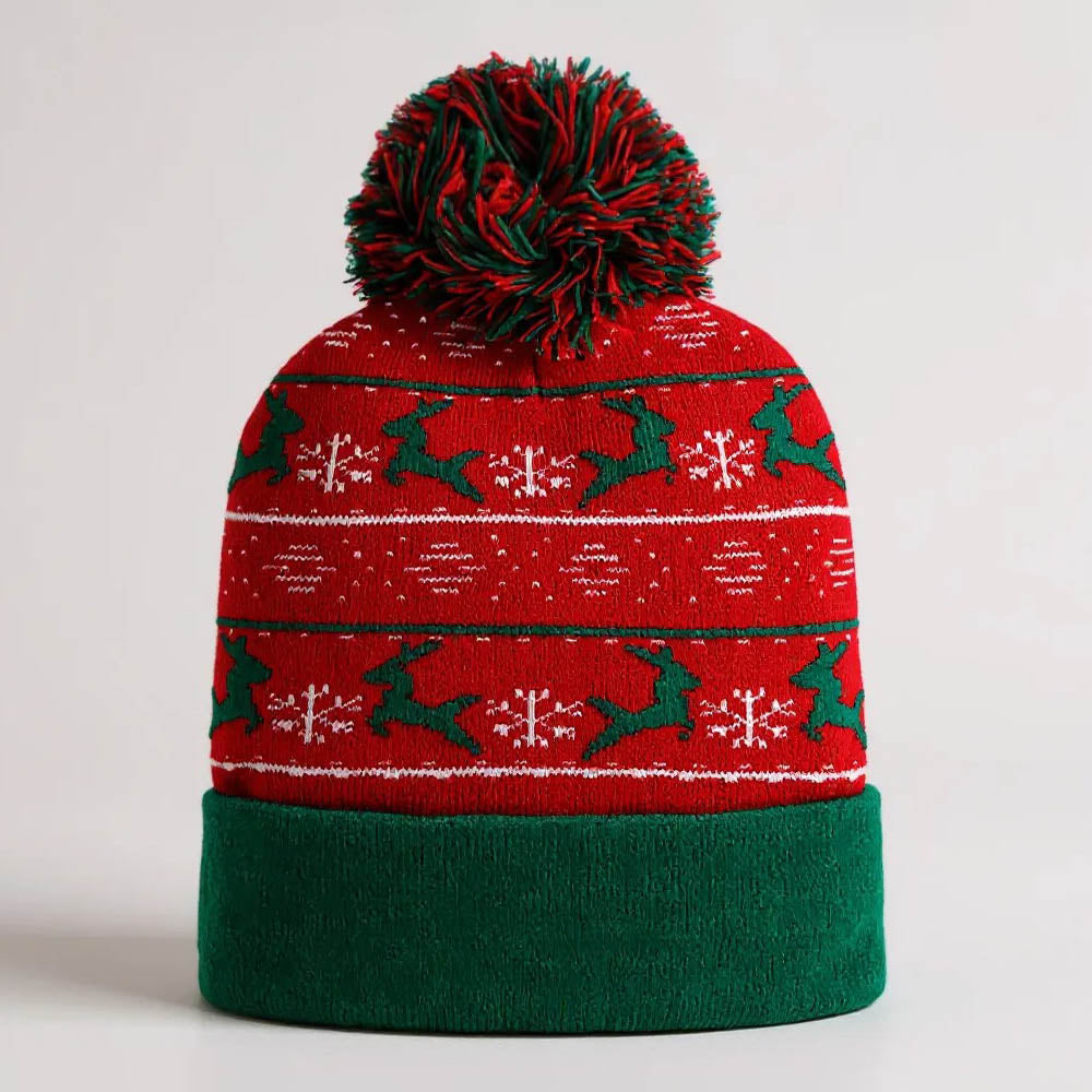 HATEGORY Reindeer Snowflake Pattern Pom Pom Winter Beanie Hat