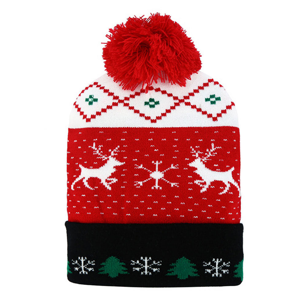 HATEGORY Reindeer Snowflake Christmas Tree Pattern Pom Pom Winter Beanie Hat