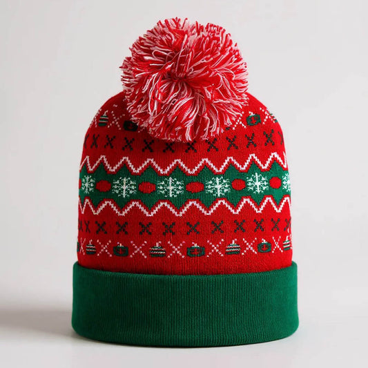 HATEGORY Christmas Theme Pattern Pom Pom Winter Beanie Hat