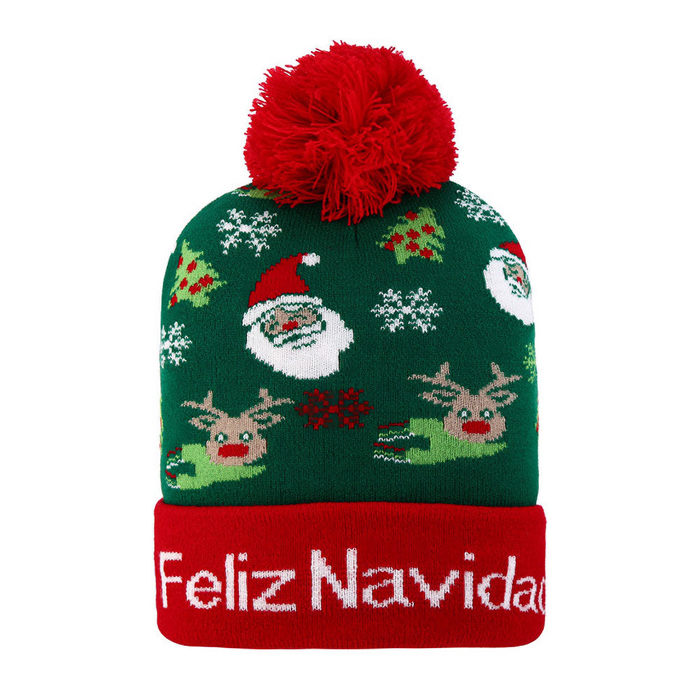 HATEGORY Feliz Navidad Santa Reindeer Snowflake Pattern Pom Pom Winter Beanie Hat