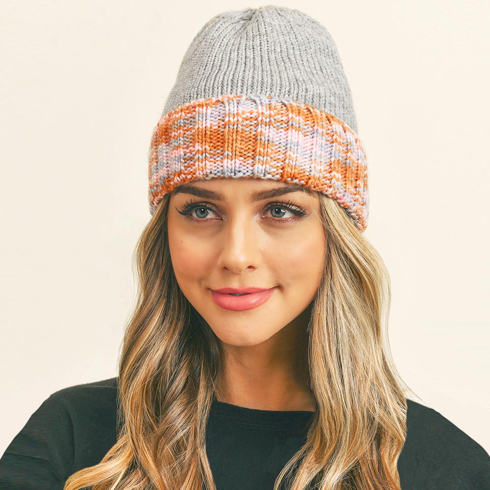 HATEGORY Multi Color Band Fleece Beanie