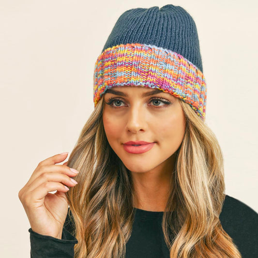 HATEGORY Multi Color Band Fleece Beanie