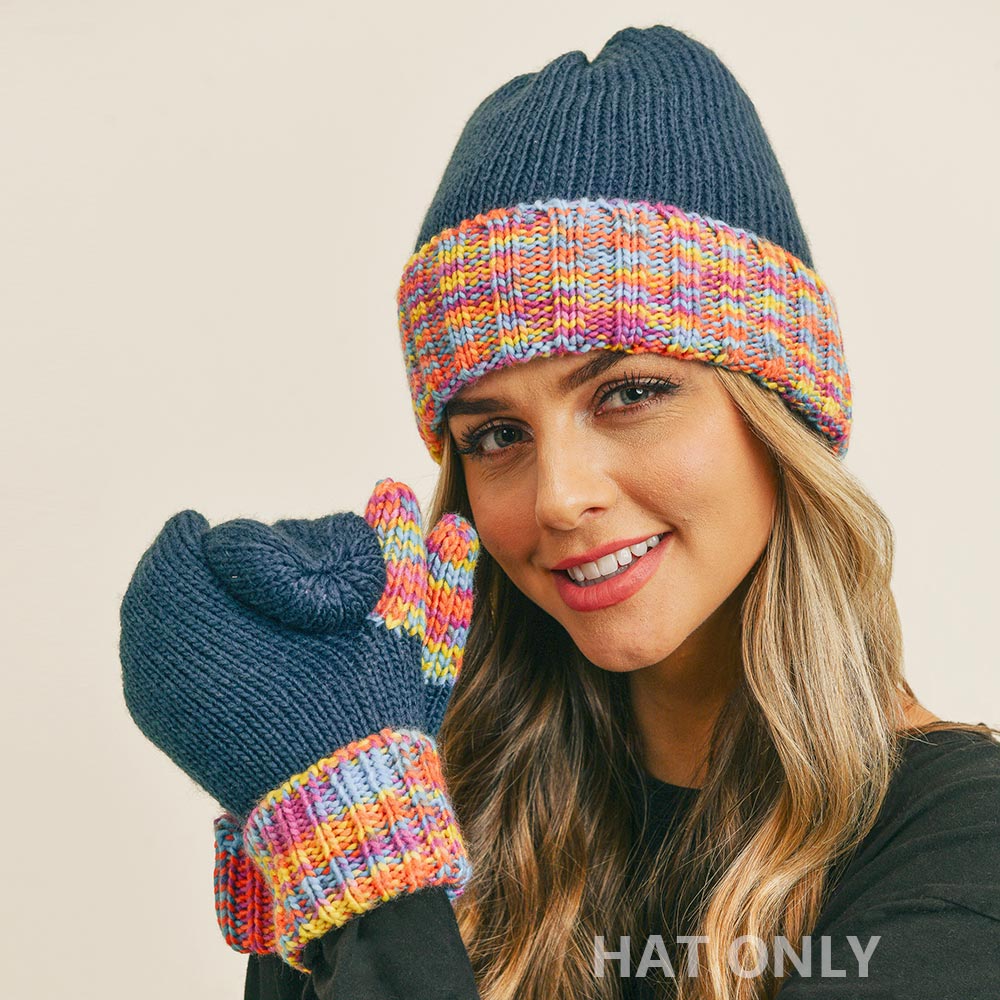 HATEGORY Multi Color Band Fleece Beanie