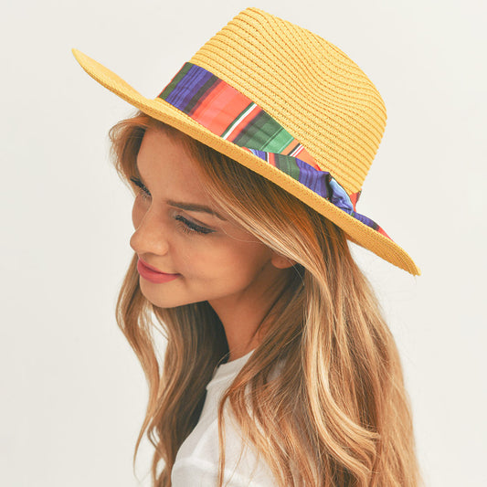 HATEGORY Serape Band Straw Panama Sun Hat