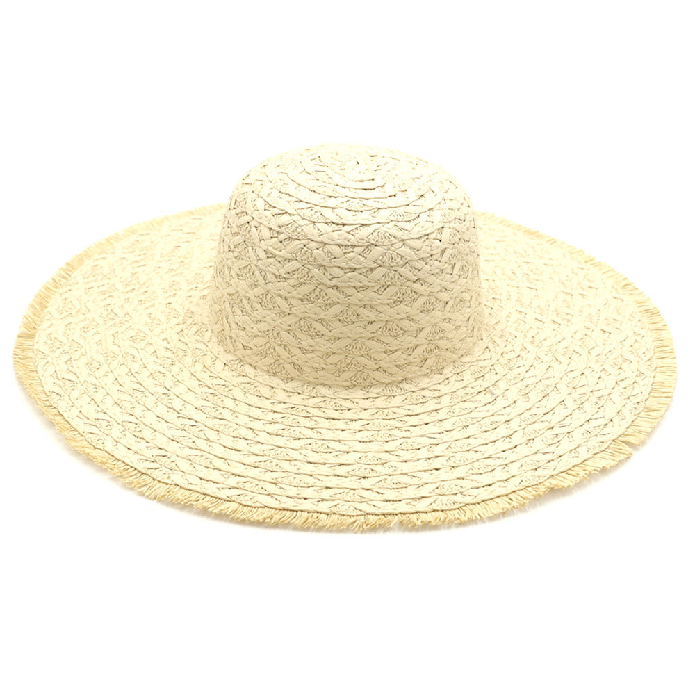 HATEGORY Trim Detailed Solid Straw Sun Hat