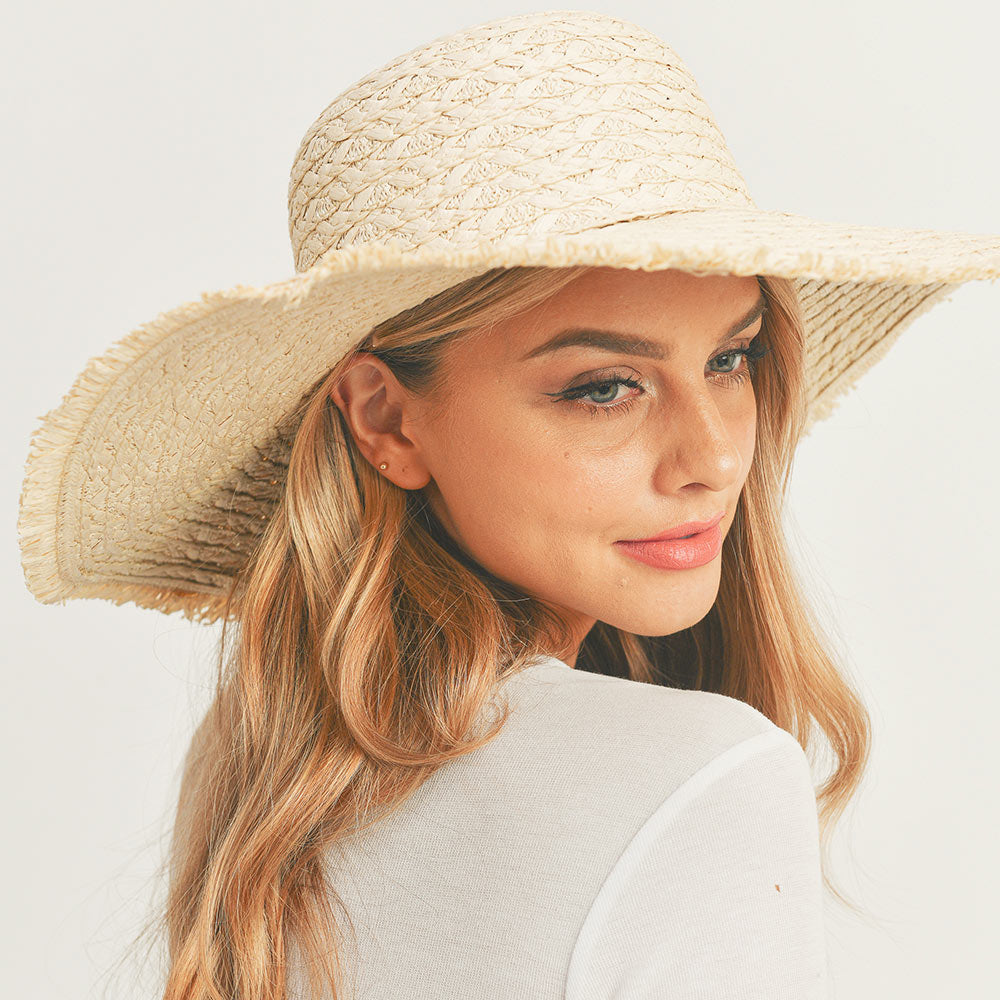 HATEGORY Trim Detailed Solid Straw Sun Hat