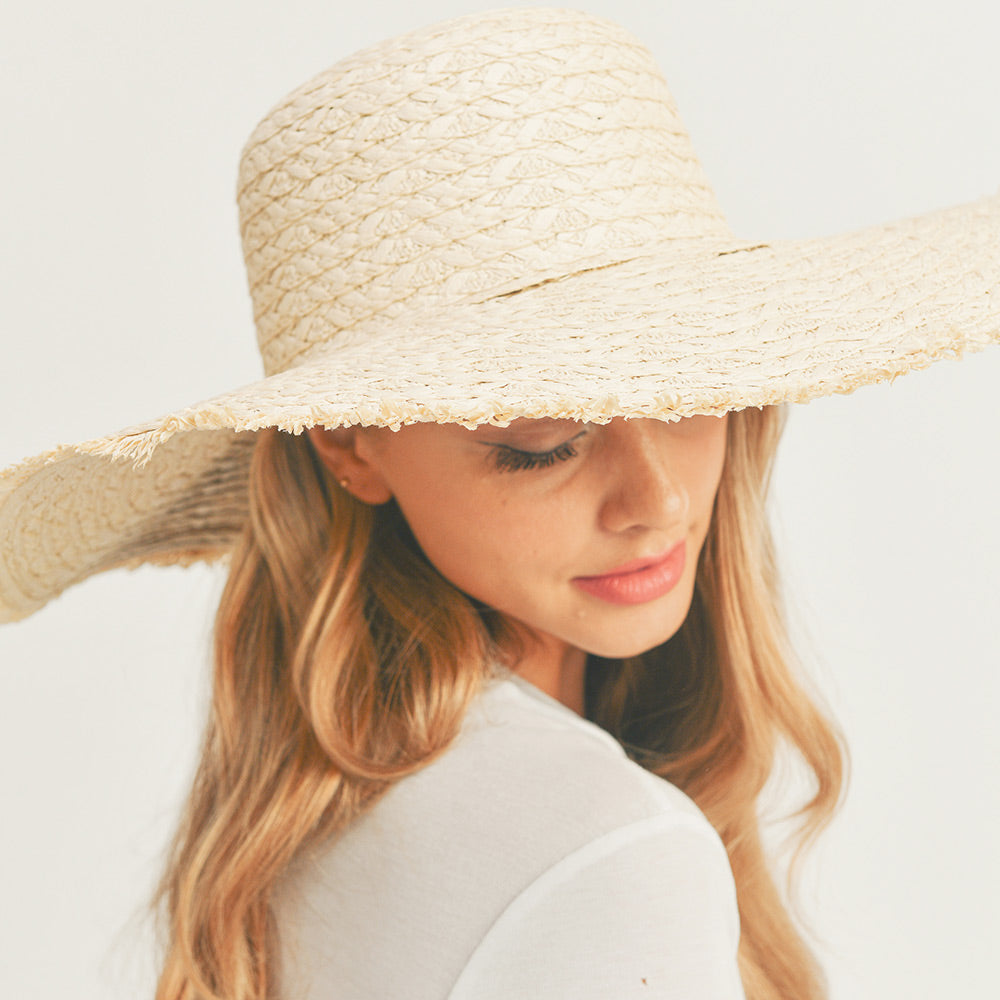 HATEGORY Trim Detailed Solid Straw Sun Hat
