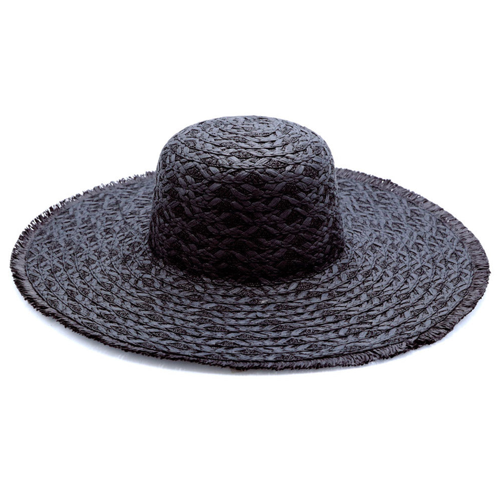 HATEGORY Trim Detailed Solid Straw Sun Hat