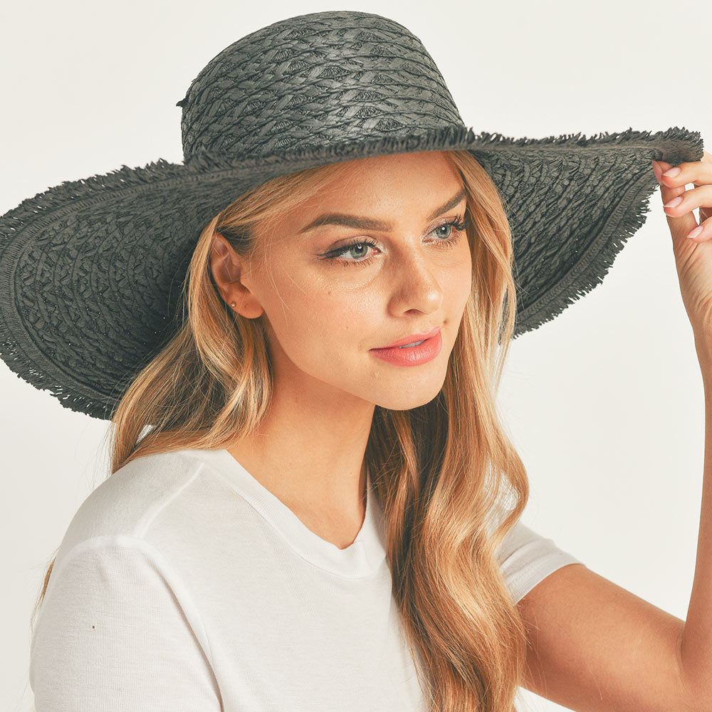 HATEGORY Trim Detailed Solid Straw Sun Hat