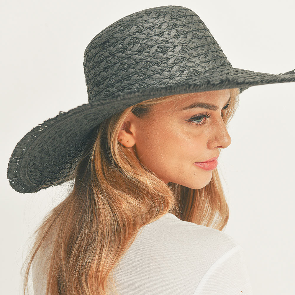 HATEGORY Trim Detailed Solid Straw Sun Hat