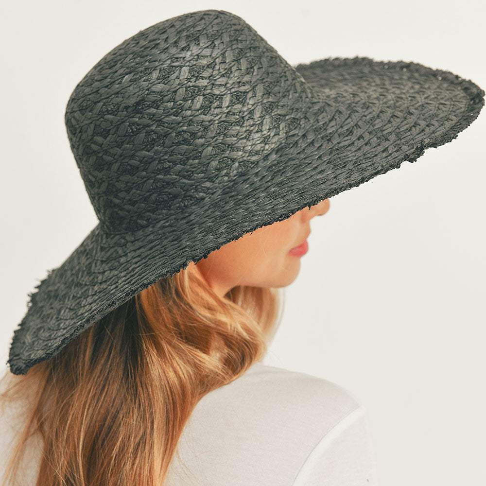 HATEGORY Trim Detailed Solid Straw Sun Hat
