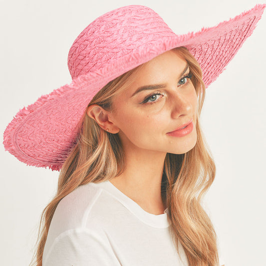 HATEGORY Trim Detailed Solid Straw Sun Hat