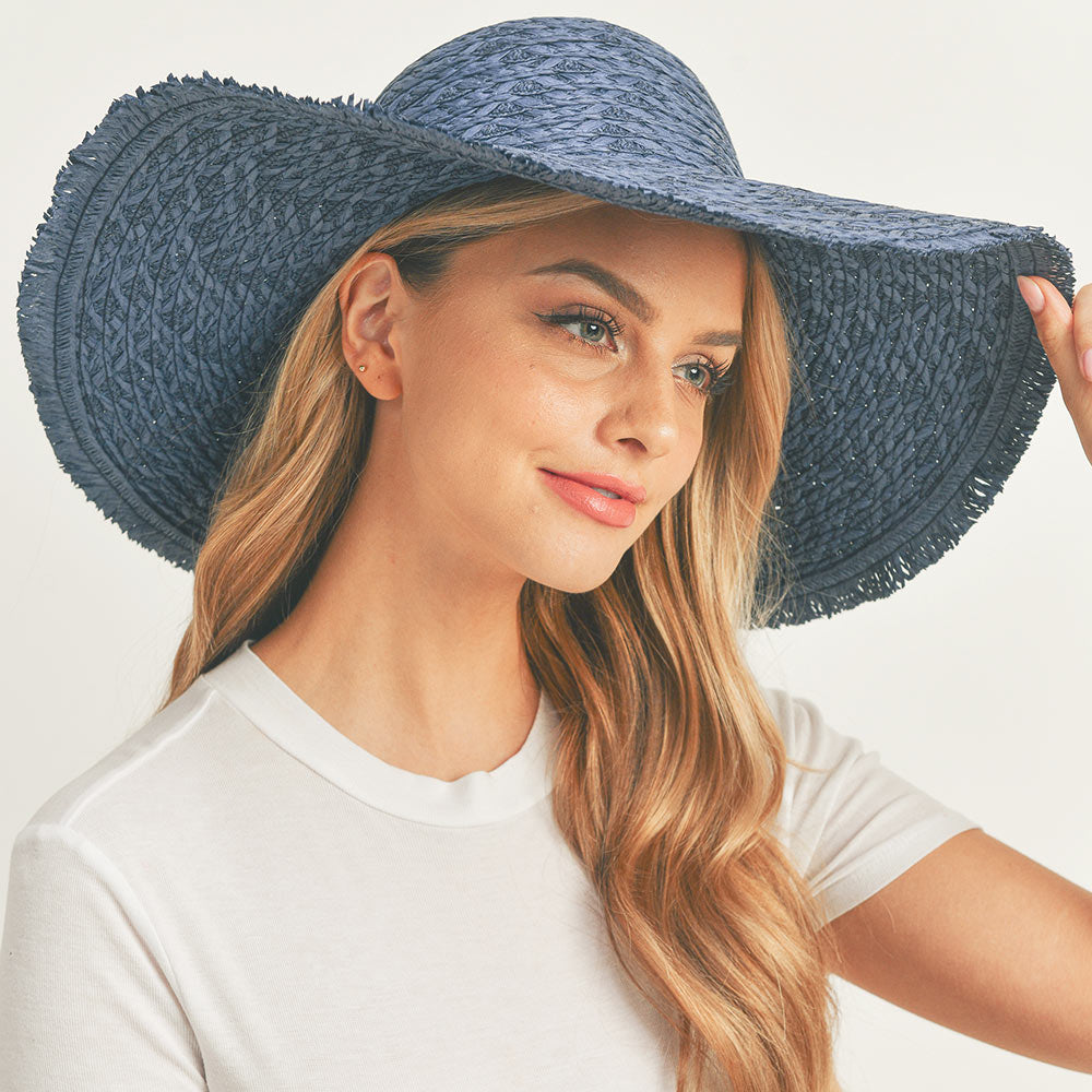 HATEGORY Trim Detailed Solid Straw Sun Hat