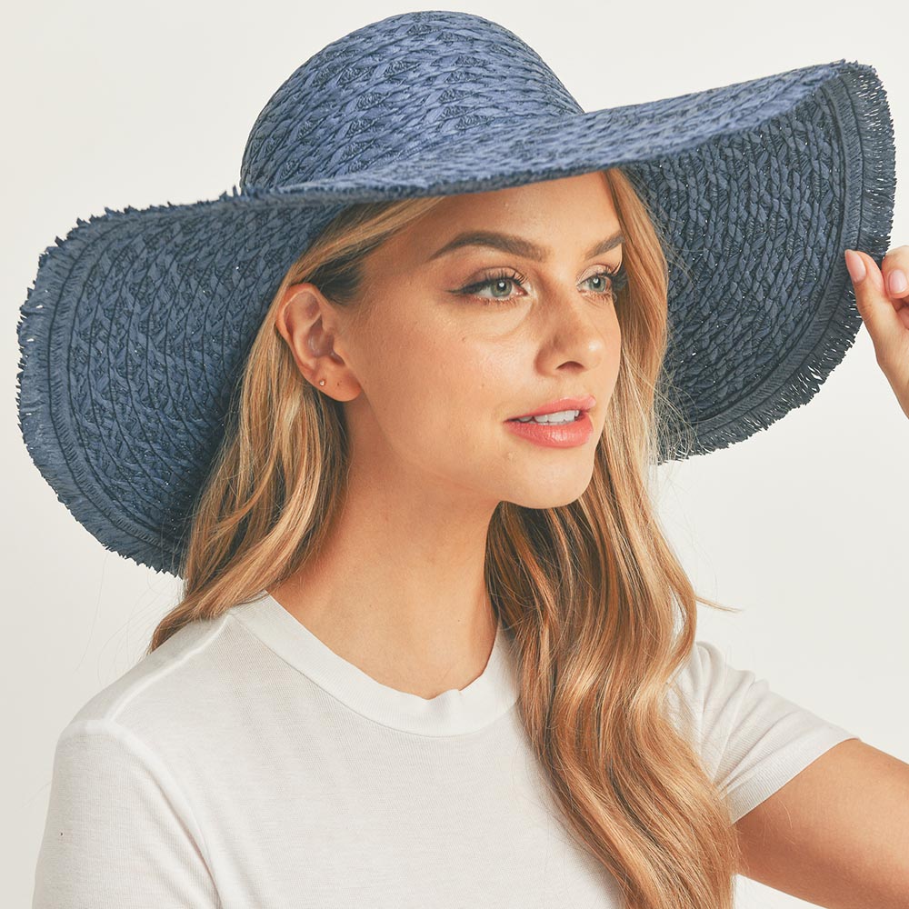 HATEGORY Trim Detailed Solid Straw Sun Hat