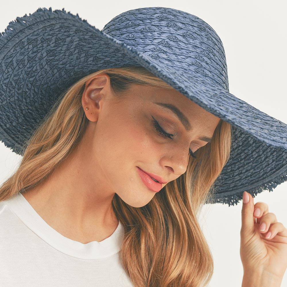 HATEGORY Trim Detailed Solid Straw Sun Hat