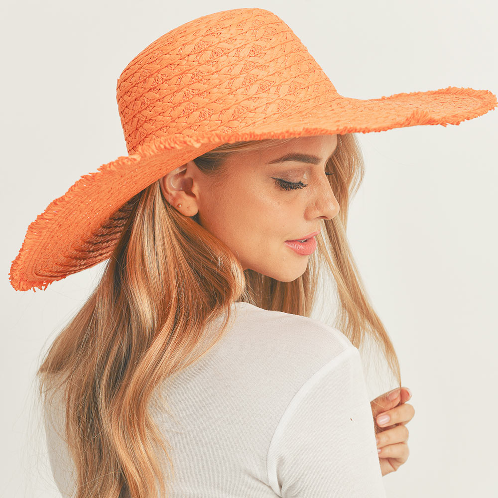 HATEGORY Trim Detailed Solid Straw Sun Hat