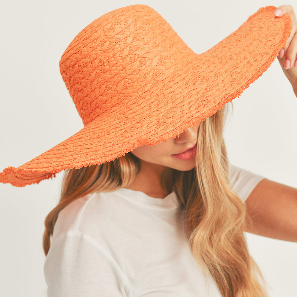 HATEGORY Trim Detailed Solid Straw Sun Hat