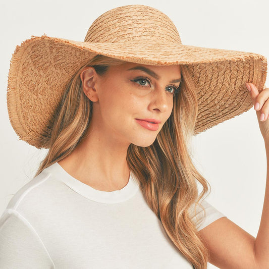 HATEGORY Trim Detailed Solid Straw Sun Hat