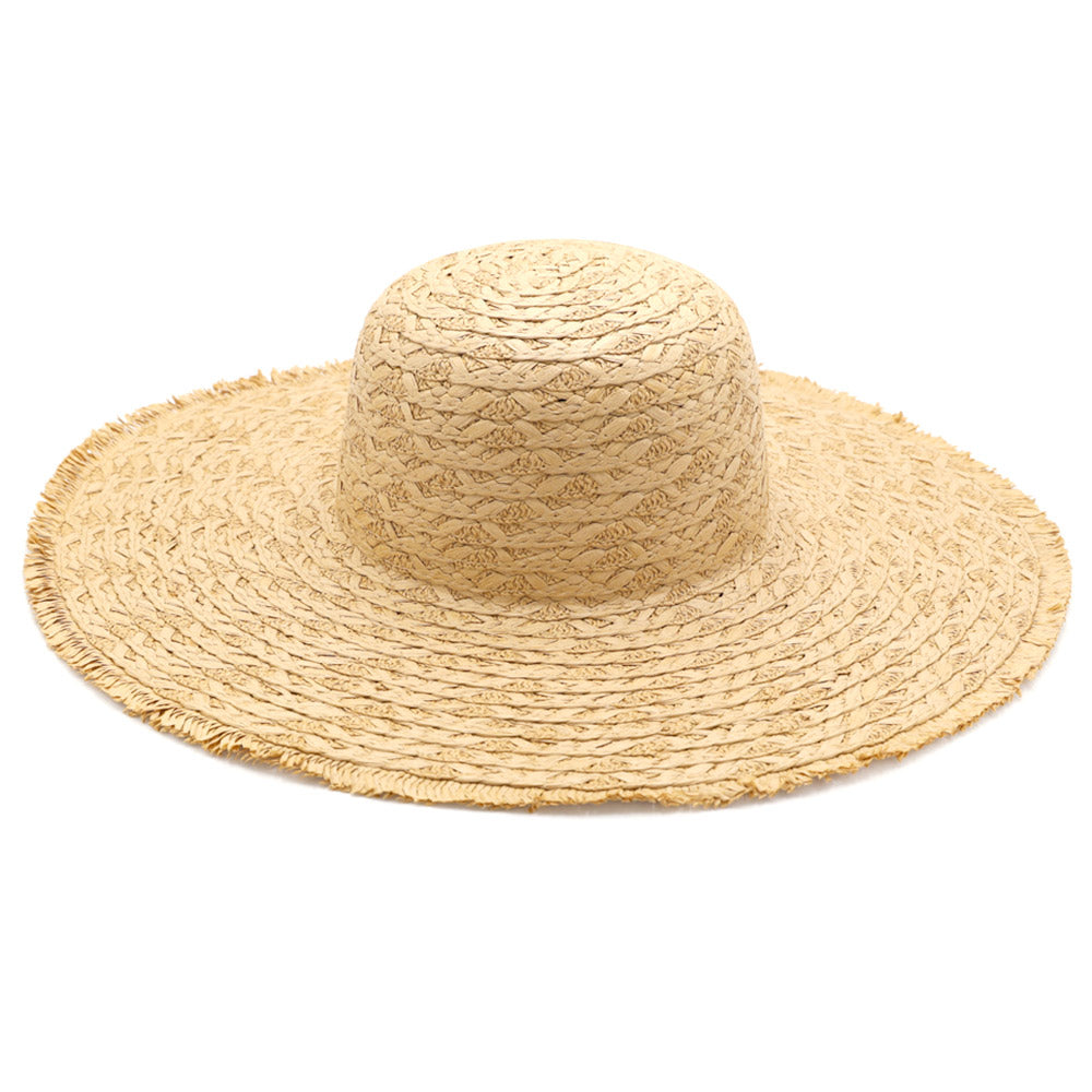 HATEGORY Trim Detailed Solid Straw Sun Hat