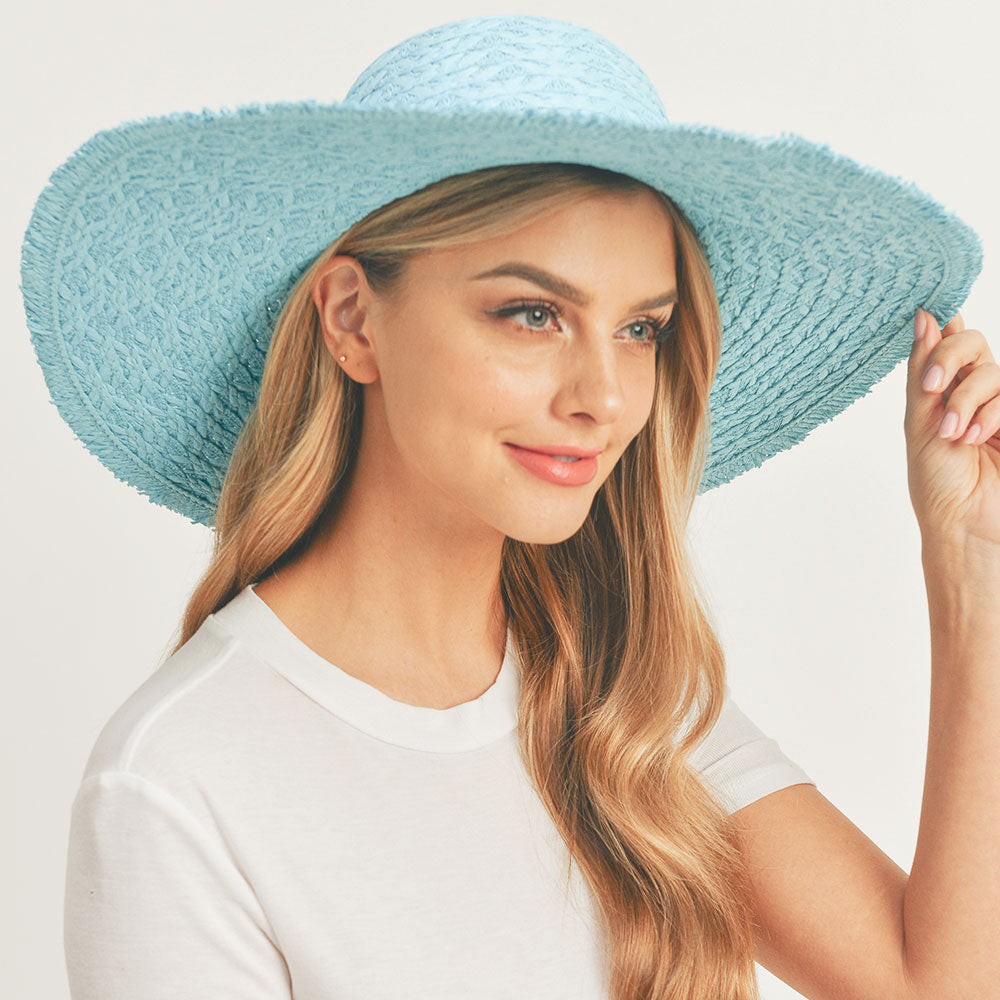 HATEGORY Trim Detailed Solid Straw Sun Hat