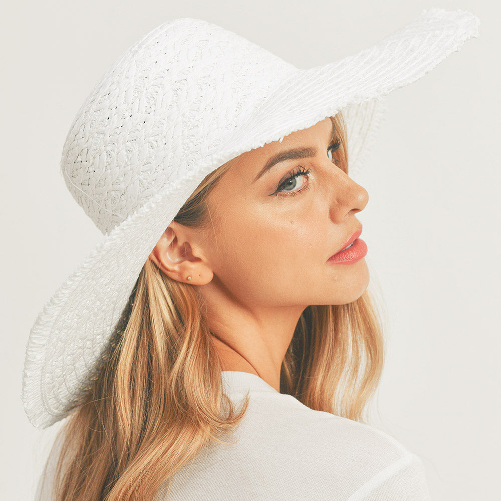 HATEGORY Trim Detailed Solid Straw Sun Hat