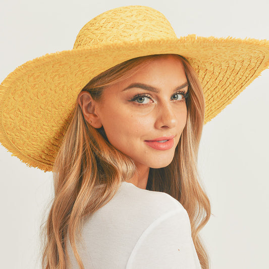 HATEGORY Trim Detailed Solid Straw Sun Hat