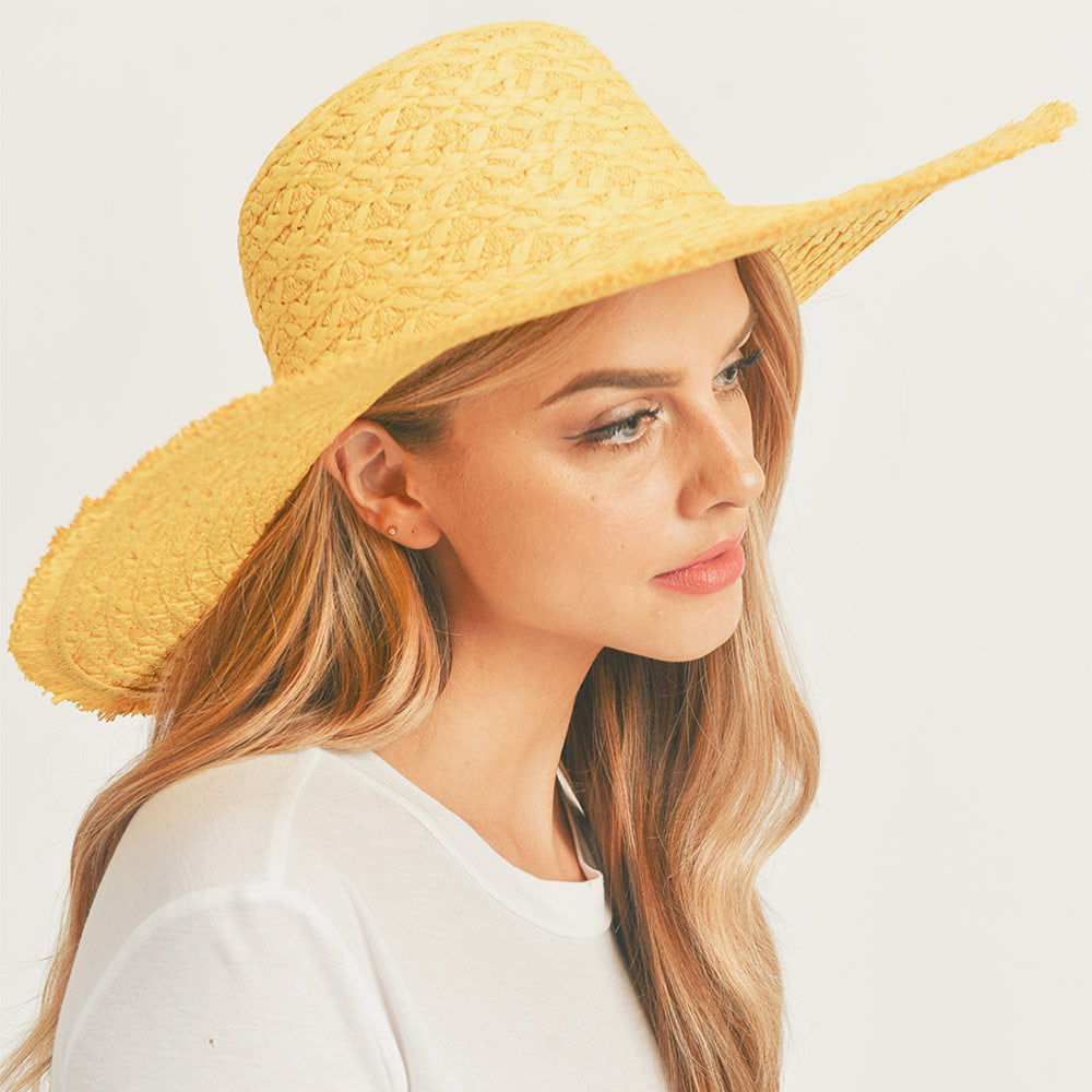 HATEGORY Trim Detailed Solid Straw Sun Hat