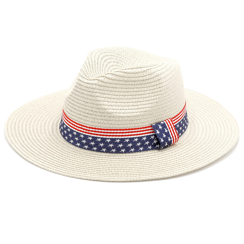 HATEGORY American USA Flag Band Panama Straw Sun Hat