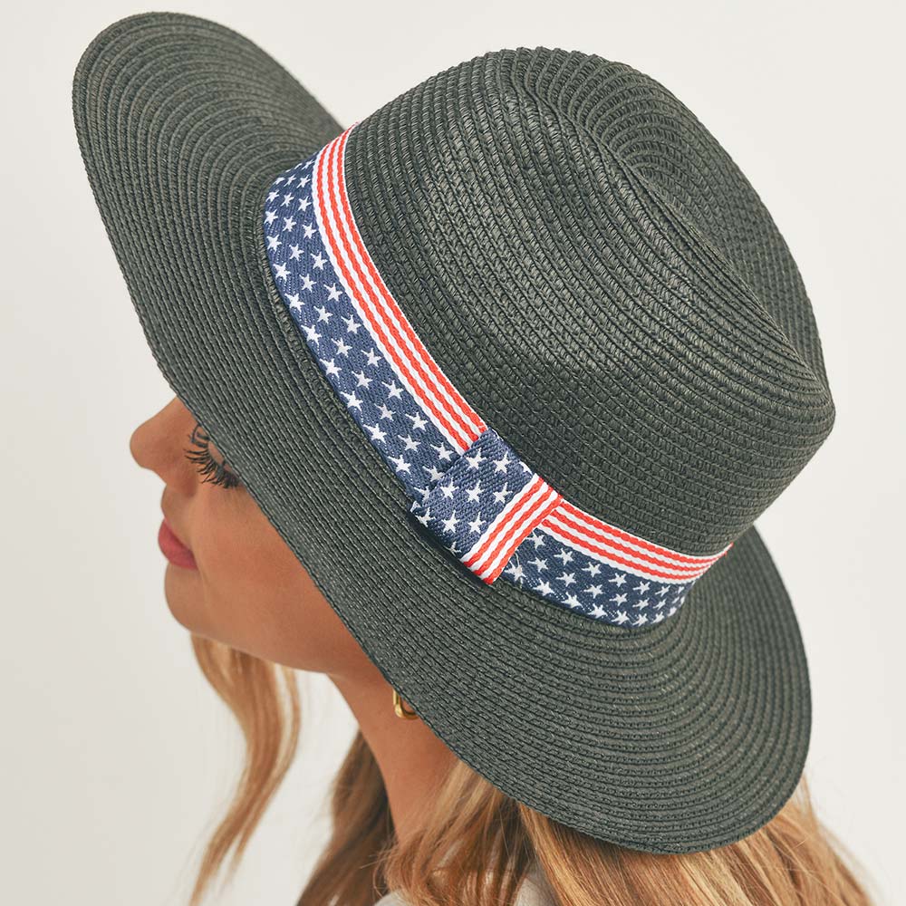 HATEGORY American USA Flag Band Panama Straw Sun Hat