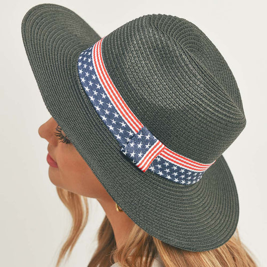 HATEGORY American USA Flag Band Panama Straw Sun Hat