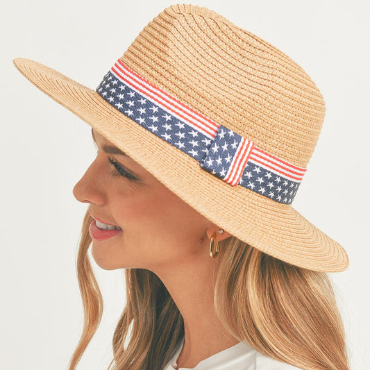 HATEGORY American USA Flag Band Panama Straw Sun Hat