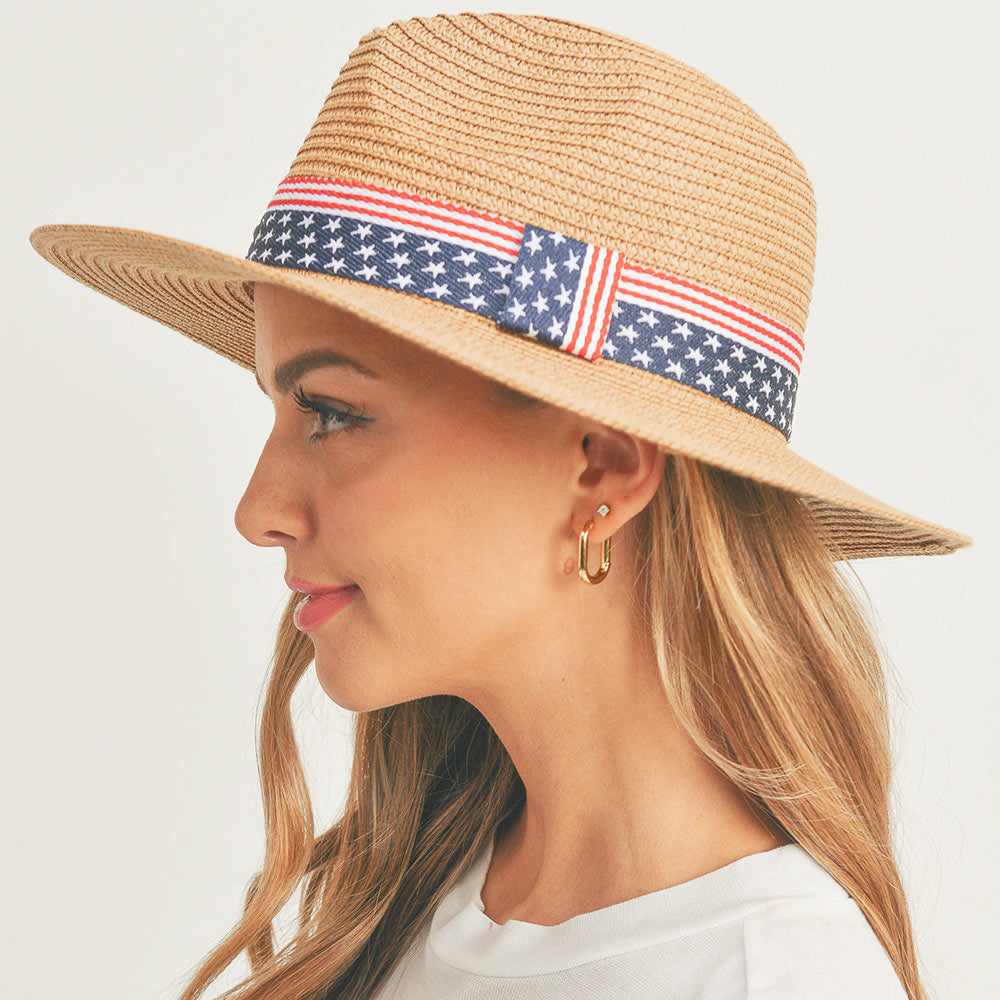 HATEGORY American USA Flag Band Panama Straw Sun Hat