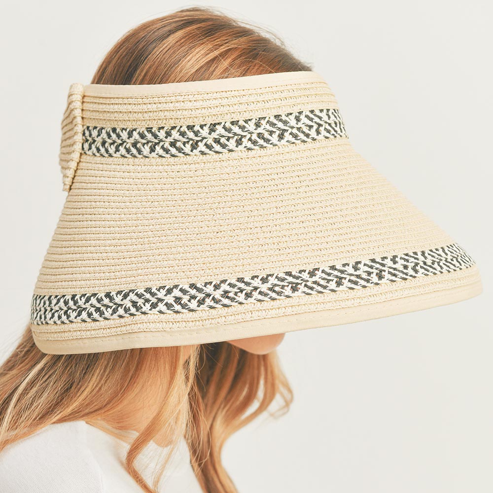HATEGORY Braid Detailed Roll Up Foldable Visor Straw Sun Hat