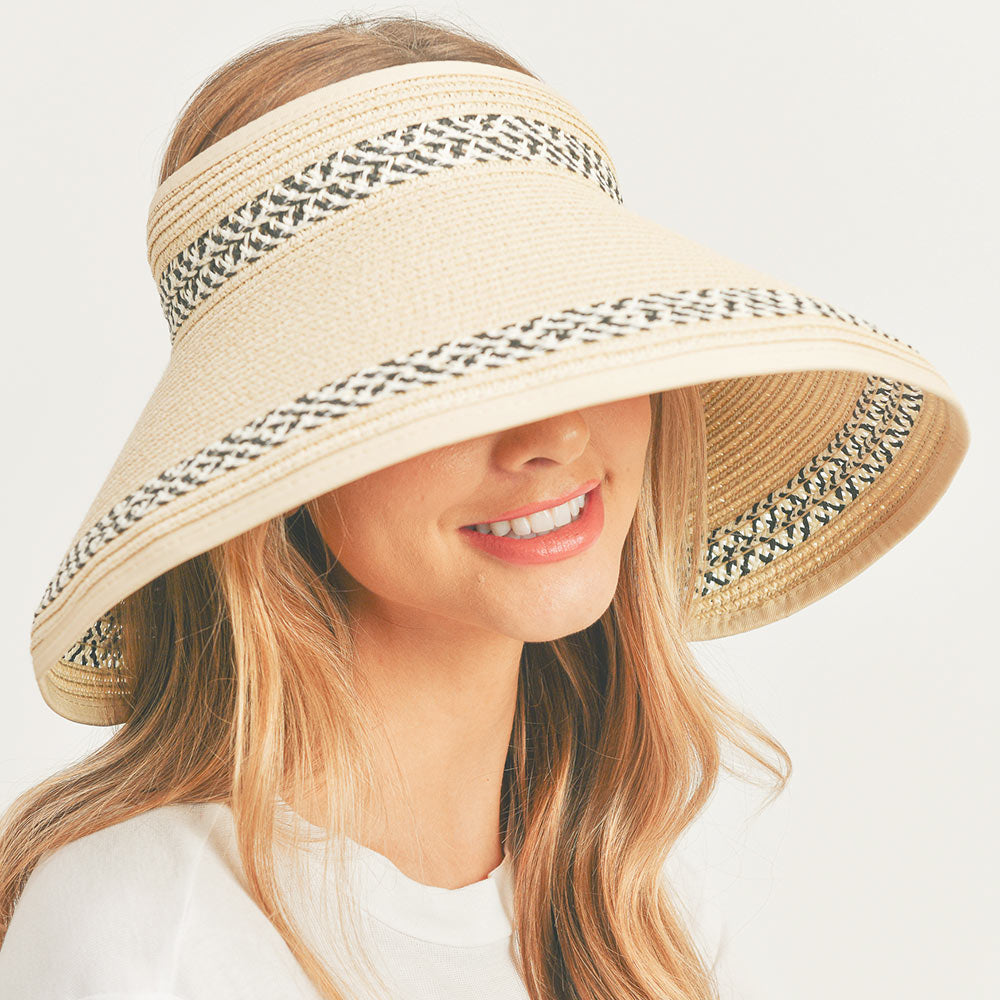HATEGORY Braid Detailed Roll Up Foldable Visor Straw Sun Hat