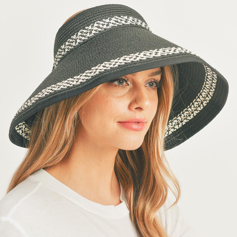 HATEGORY Braid Detailed Roll Up Foldable Visor Straw Sun Hat
