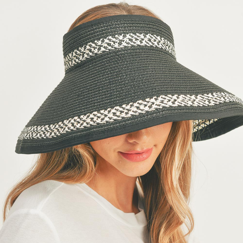 HATEGORY Braid Detailed Roll Up Foldable Visor Straw Sun Hat