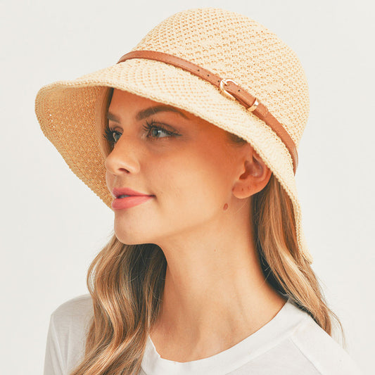 HATEGORY Faux Leather Band Sun Hat