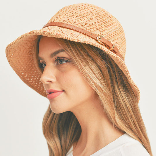 HATEGORY Faux Leather Band Sun Hat